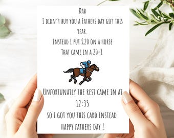 Funny Father’s Day Card for Dad, Horse Racing Joke Card, Gambling Humor Fathers Day Card, Cheeky Dad Card, Betting Joke Card