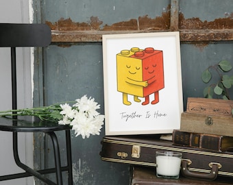 Together Is Home Poster – Minimalist Love Wall Art – Cute Couple Illustration – Modern Home Decor Print