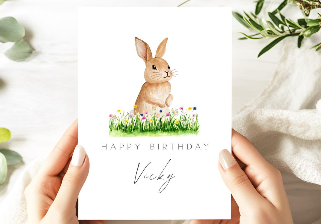 Custom Bunny Birthday Card – Personalized Rabbit Name Card - Etsy