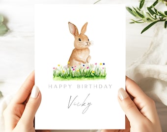 Custom Bunny Birthday Card – Personalized Rabbit Name Card