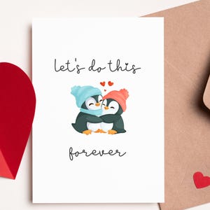 Tarjeta del día de San Valentín / Regalo romántico para él y para ella / Hagámoslo por siempre Linda nota de amor para parejas / Tarjeta de pingüino / Para / Novio / Esposa