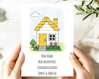 New Home Card – building block Style House Sketch | Personalised Housewarming Card | New Home New Adventure Card | Custom Moving Card
