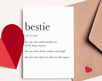 Bestie Definition Card | Best Friend Card | Dictionary Style Card | Friendship Card | Cute Bestie Card | Minimalist Card