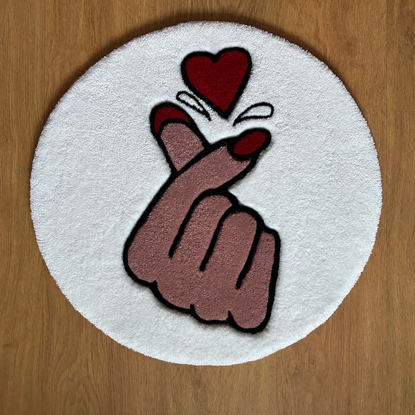 Tapis emoji coeur asiatique, tapis coeur capitonné, décoration d'intérieur asiatique, décoration d'intérieur pop art, tapis emoji, tapis rond, accent de pendaison de crémaillère, tapis duveteux