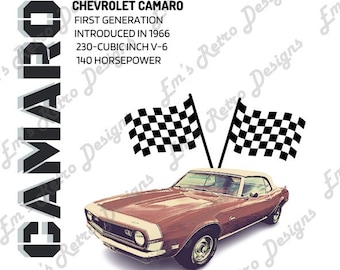 Statystyki retro vintage Camaro w formacie PNG, pliki Chevrolet Camaro w formacie PNG, grafiki na koszulki, Cricut, Cameo, druk na żądanie, POD