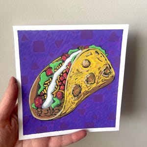 Art Print &quot;Let&#39;s Taco Bout It&quot; - Cute Taco Kitchen Decor, Foodie Gift, Punny Wall Art, Small Art Print, Funny Office Decor, Taco Tuesday
