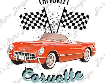 File PNG Corvette retrò, ClipArt automobilistiche, Download digitale di auto d'epoca in formato PNG, Design a sublimazione per amanti delle auto retrò, Clipart di auto d'epoca