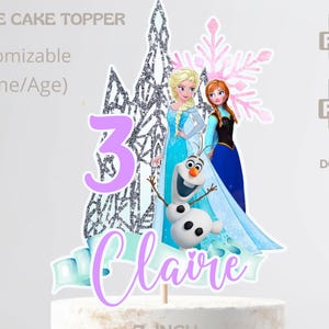 パーソナライズされたアナと雪の女王ケーキトッパー：エルサの誕生日パーティーデコレーション（デジタルファイル）