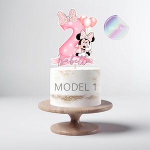 Topper per torta stampabile Minni, decorazioni per torte rosa Minni, festa del topo rosa, festa del topo stampabile, festa di compleanno Minni personalizzata