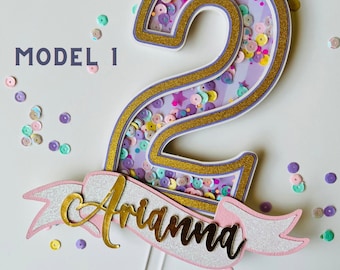 3D Custom Age and Name Cake Topper Custom Cake Topper. Shaker cake topper. Kids Name Cake.  1st Birthday cake topper, unicorn cake topper