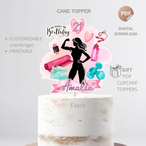 Decorazione per torta Fitness Gilr personalizzata/Download digitale/Stampabile