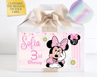 Etiquetas de caja a dos aguas personalizadas o archivos digitales para Mouse pink, Favor Box. Caja de recuerdos de fiesta rosa ratón. Caja de favor inspirada en el ratón. Minni Bowtique