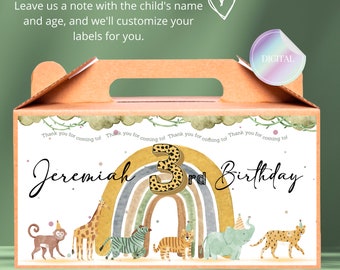 Animals Favor Box Label Template, Safari Favor Box Label Template, Party Animals, Safari birthday gifts, Wild animals, Wild one gable label.