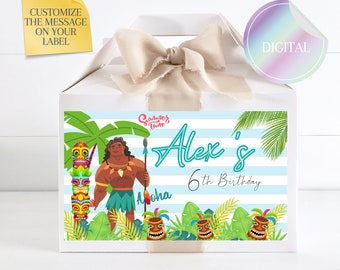 Customizable printable Tropical Luau Treat Box Party Favors, Hawaiian Beach Party Goodie Gable Boxes, Hawaiian boys party. Luau Tiki Party