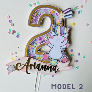 3D Custom Age and Name Cake Topper Custom Cake Topper. Shaker cake topper. Kids Name Cake. 1st Birthday cake topper, unicorn cake topper image 4