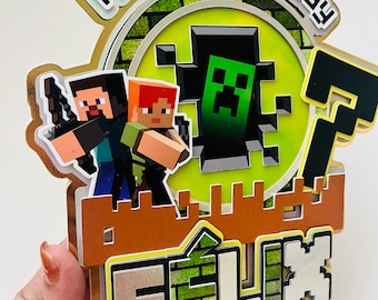 Minecra cake topper, Mine C cake topper, Minecrafter cake topper, Video Game cake topper. Birthday Boy Cake Topper.