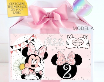 Custom gable box labels or digital files for Mouse pink, Favor Box. Mouse Pink Party Favors Box. Mouse Inspired Favor box. Minni Bowtique