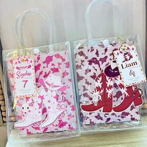 Personalized Cowboy-Girl Themed Clear Plastic Bags for Kids & Teens - Western Party Favors