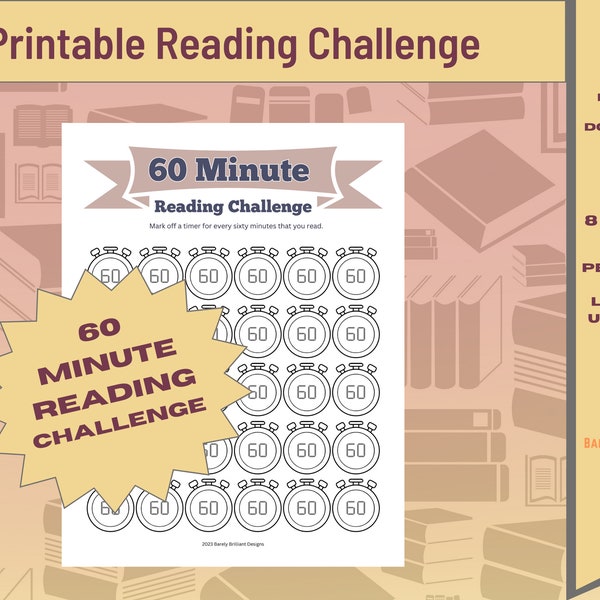 60 Minute Reading Printable Challenge | pdf | All Ages | Reading Record | Track Reading Progress | 30 Day Reading | Homeschool Reading Sheet