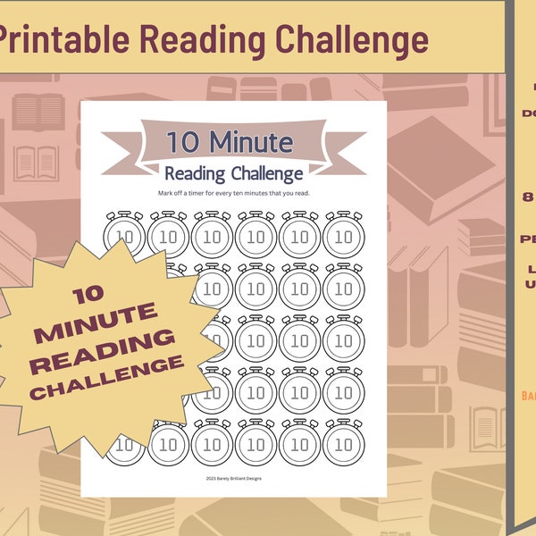 10 Minute Reading Challenge Printable pdf | Instant Download | 30 Day Reading Tracking Log | 8.5" x 11" | Summer Reading | All Ages