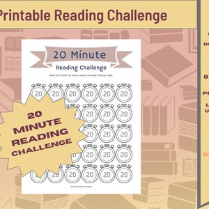 20 Minute Reading Challenge | Printable pdf | Instant Download | 8.5&quot;x11&quot; | Summer Reading | All Ages | Record | 30 Day Reading Track & Log