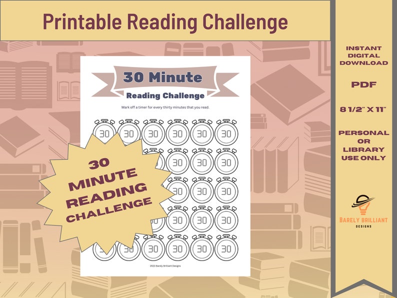 30 Minute Reading Challenge Printable Pdf Reading Minute Tracker 