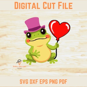 Crapaud grenouille tenant un ballon coeur | Fichier de coupe en couches 3D Cricut | Silhouette | Ajoutez des cartes ou des albums | Saint-Valentin | Anniversaire | Amour