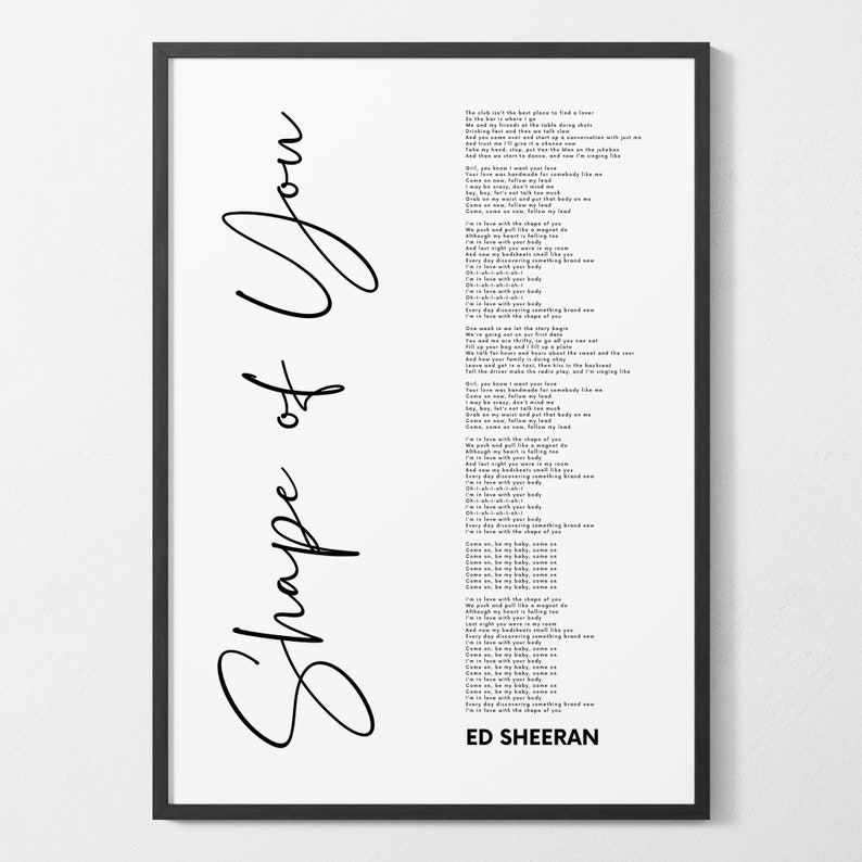 Custom Song Lyrics Poster Digital Download Art Print Wall Art Lyrics