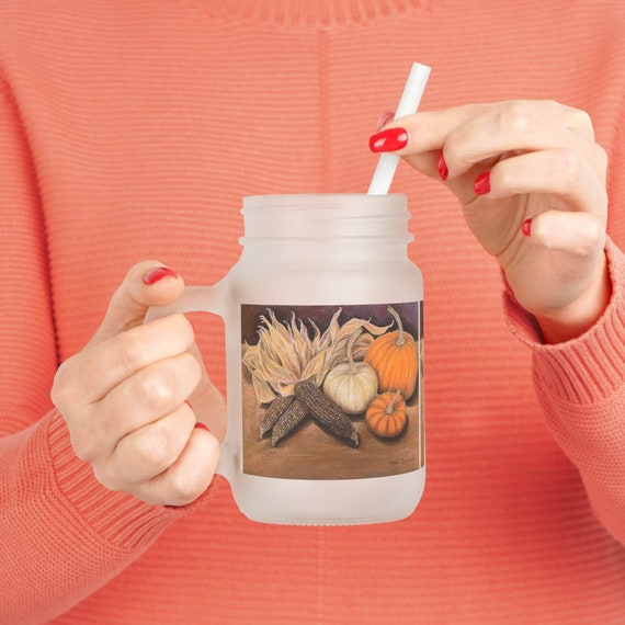 Autumn Frosted Mason Jar 12 Oz With Lid and Straw Pumpkins Corns  Thanksgiving Theme - Etsy