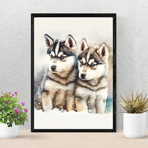 Husky Watercolor Print | Siberian Husky Watercolor | Husky Bathroom Print