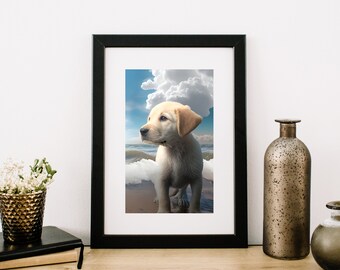 Golden Retriever Beach / Golden Retriever Watercolor Print / Golden Retriever Watercolor Art