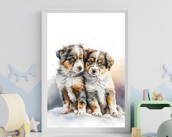 Australian Shepherd Wall Art | Australian Shepherd Art | Australian Shepherd Snow