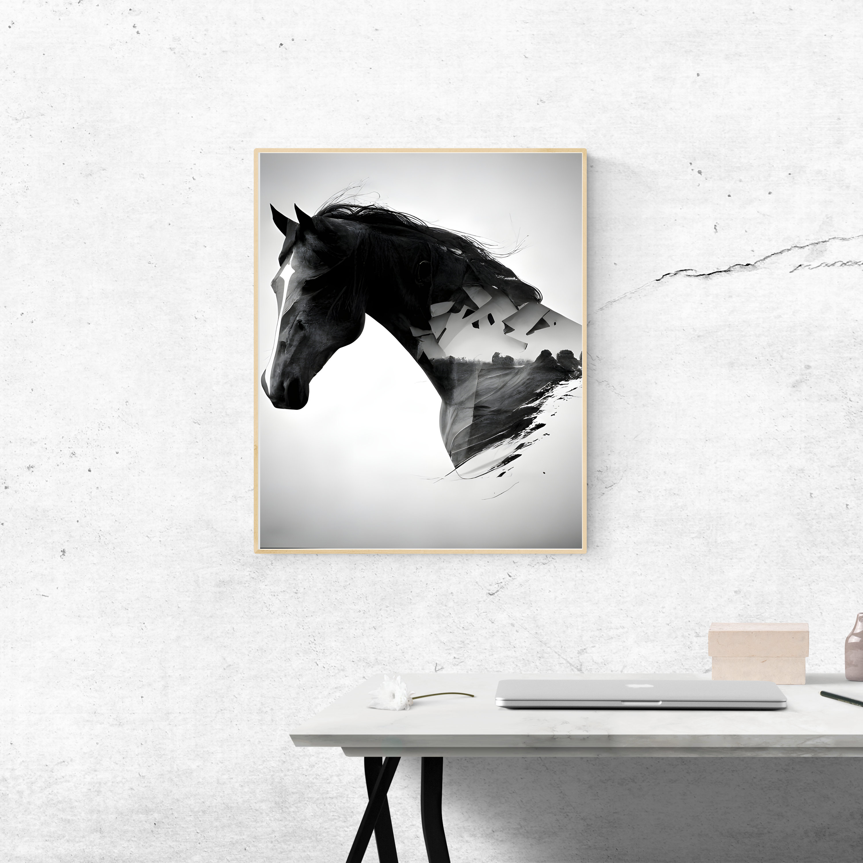 Abstract Equine Wall Art | Black and White Abstract Horse Print | Black ...