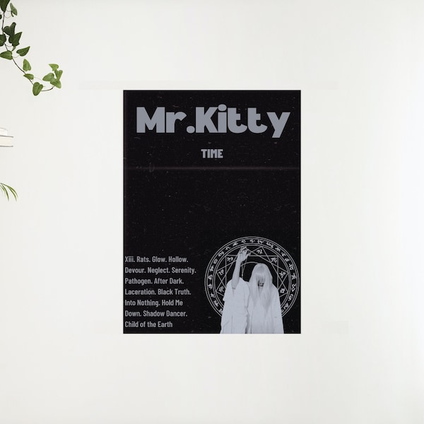 Mr Kitty digital poster / After Dark printable wall art / indie music poster / vintage Mr Kitty poster /black minimalistic music poster