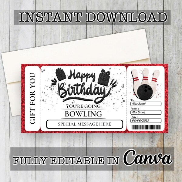 Bowling Gift Certificate Template Etsy Bowling Gift Certificate Template Etsy