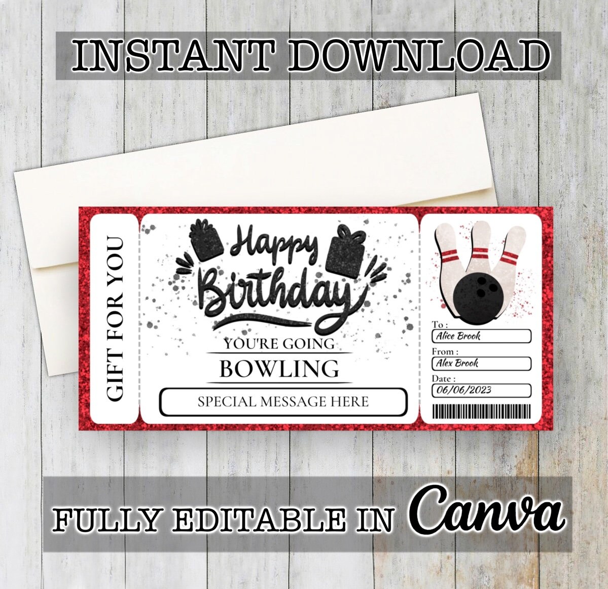 Birthday BOWLING Gift Ticket Template, Create Memorable Birthday Gifts ...
