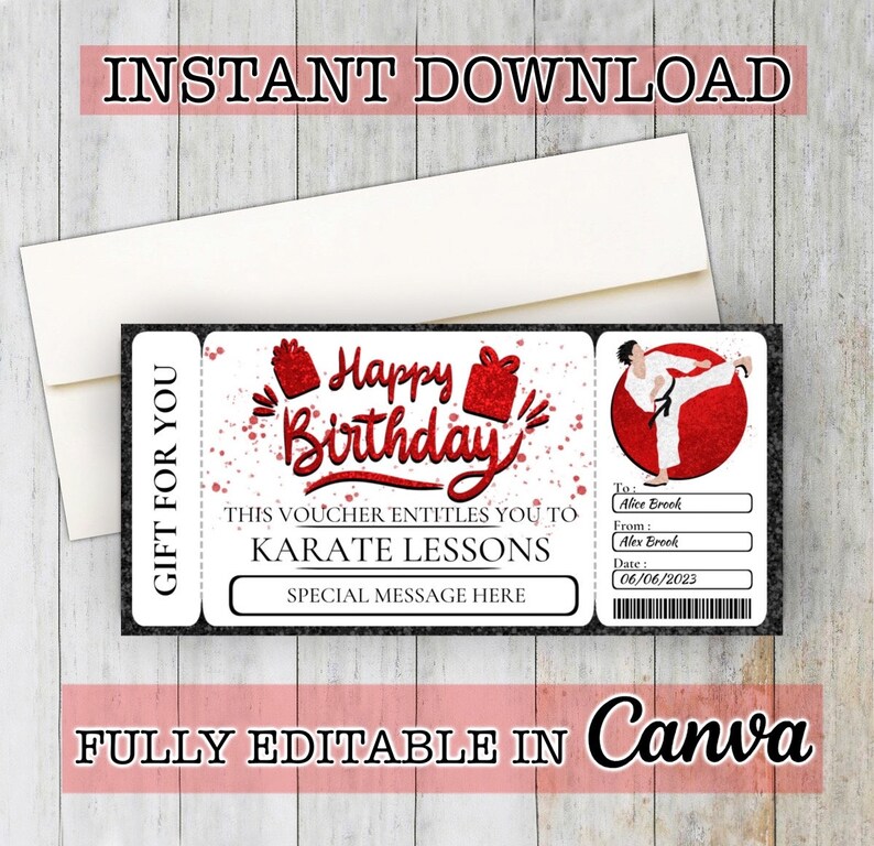 Birthday Karate Lessons Gift Ticket Template, Create Memorable Birthday