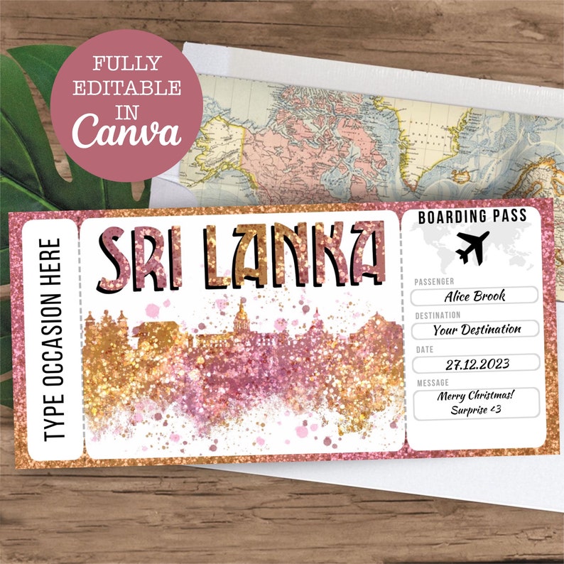 Sri Lanka Boarding Pass Surprise Editable Flight Ticket Gift Etsy Australia