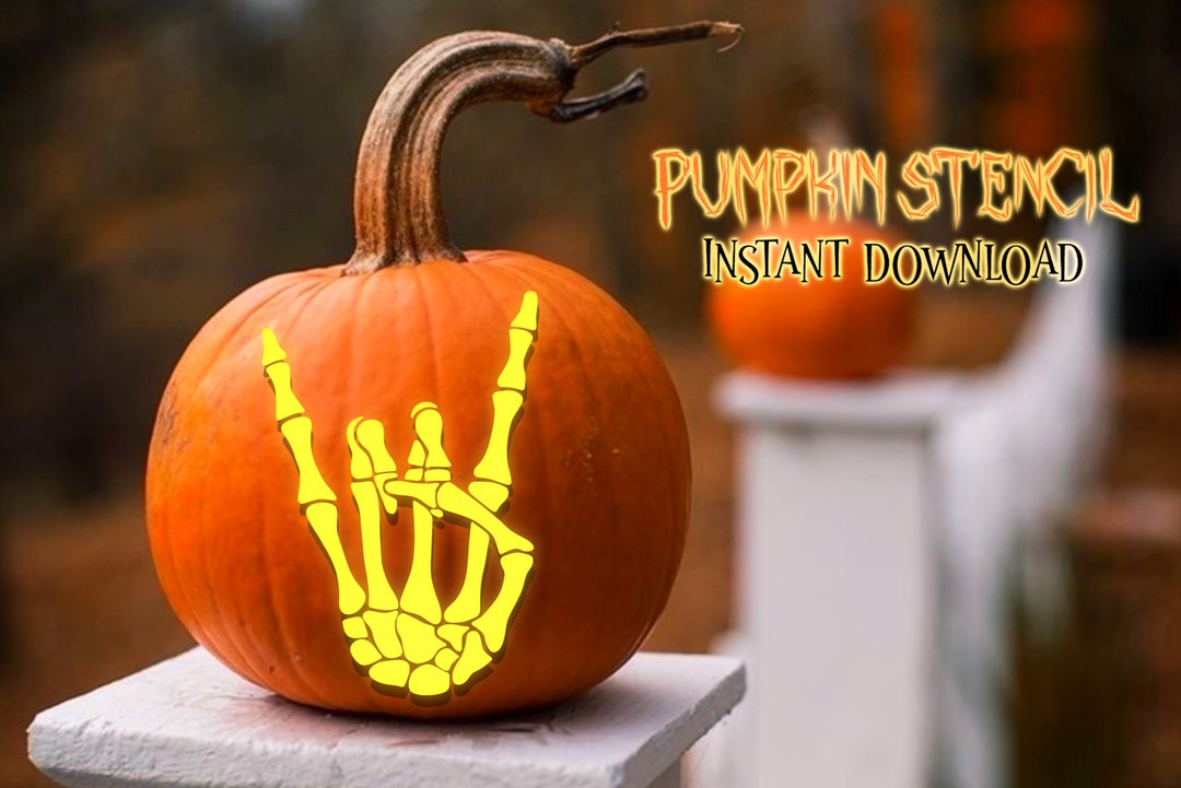 Skeleton Rock Hand Stencil Printable Pumpkin Stencil Pumpkin Skeleton
