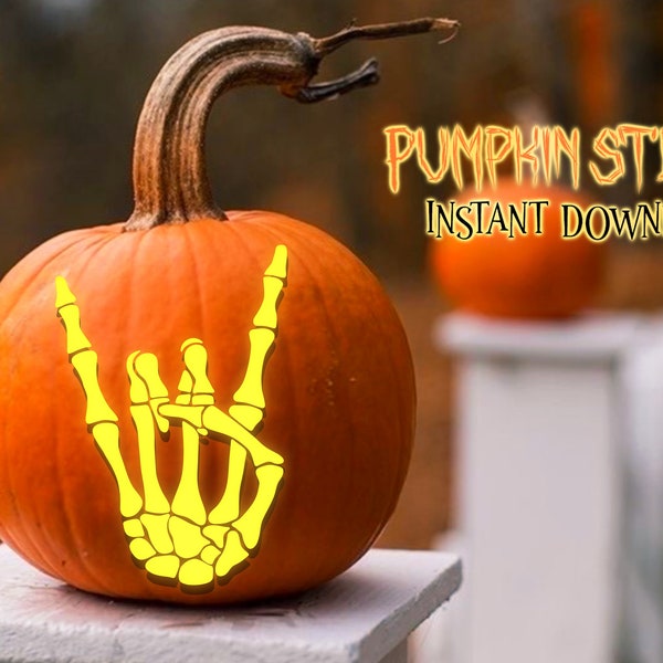 Skeleton Rock Hand Stencil, Printable Pumpkin Stencil, Pumpkin Skeleton Rock Hand, Pumpkin Carving Template, Halloween, Instant Download