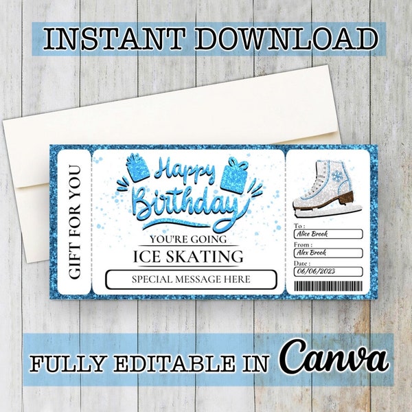 Ice Skating Birthday Gift Certificate Etsy