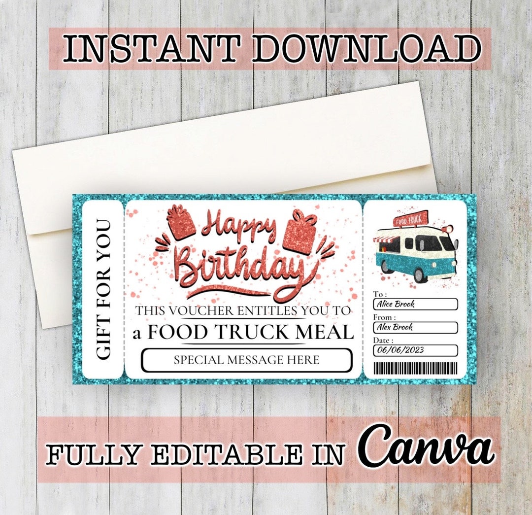 Birthday FOOD TRUCK Gift Ticket Template, Create Memorable Birthday
