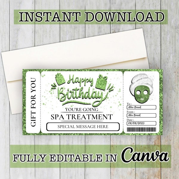 Birthday Spa Treatment Gift Ticket Template, Create Memorable Birthday Gifts, Printable Certificate, Coupon, Voucher & Ticket Templates