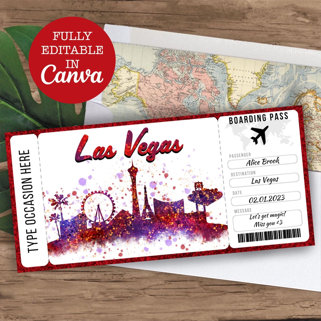 Las Vegas Boarding Pass Surprise Editable Flight Ticket Gift, Las Vegas