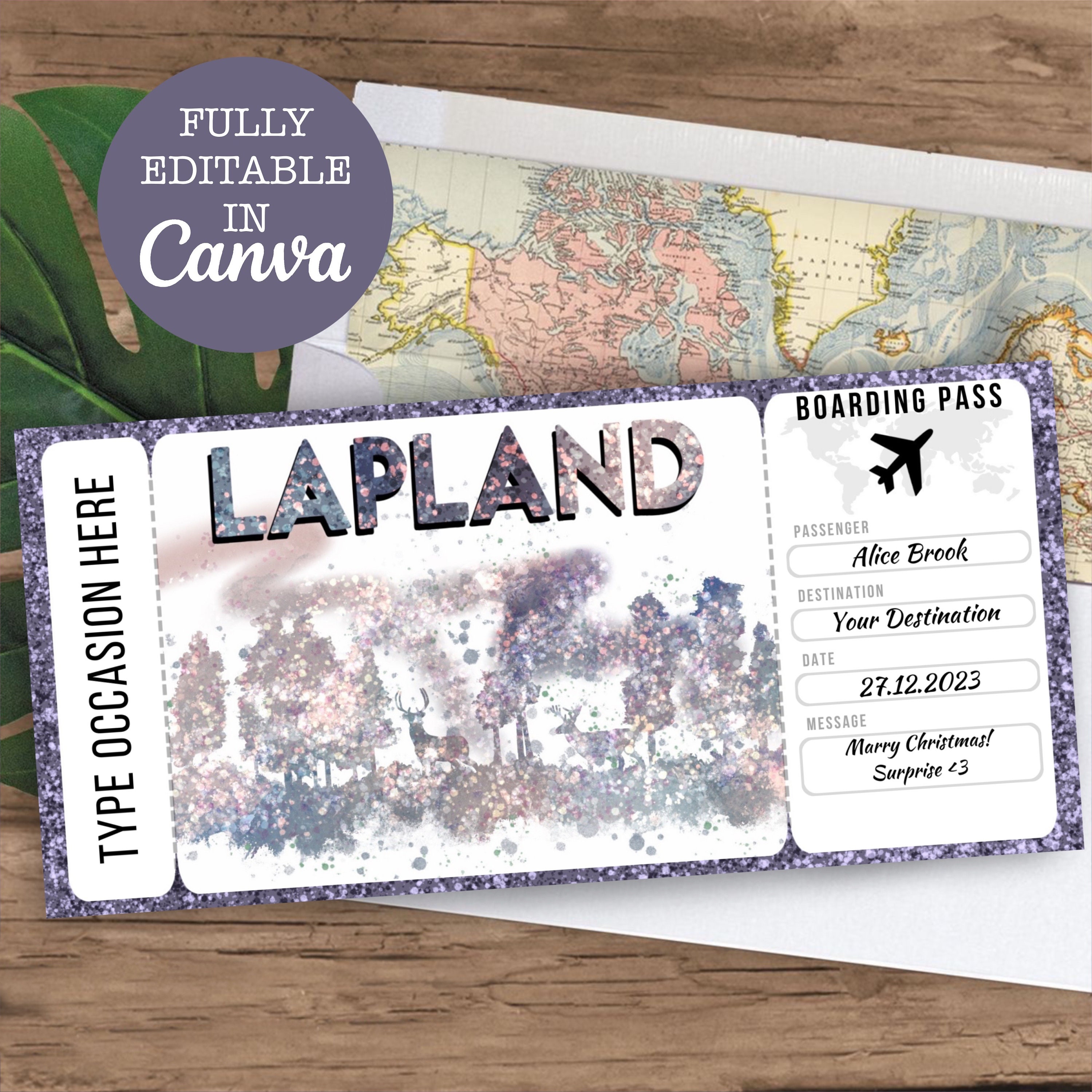 Lapland Surprise Editable Flight Ticket Gift, Lapland Boarding Pass ...