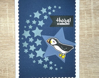 Christmas card - handmade - Christmas card - puffins