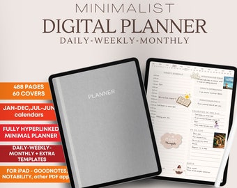 Minimalist Digital Planner | Undated Hyperlinked Daily, Weekly, Monthly (PDF)