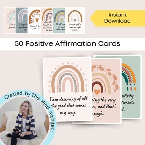 Tarjetas de afirmaciones positivas Tarjetas con citas positivas Tarjetas de atención plena Hojas de trabajo de autoestima y confianza Herramientas de terapia Afirmaciones Arcoíris
