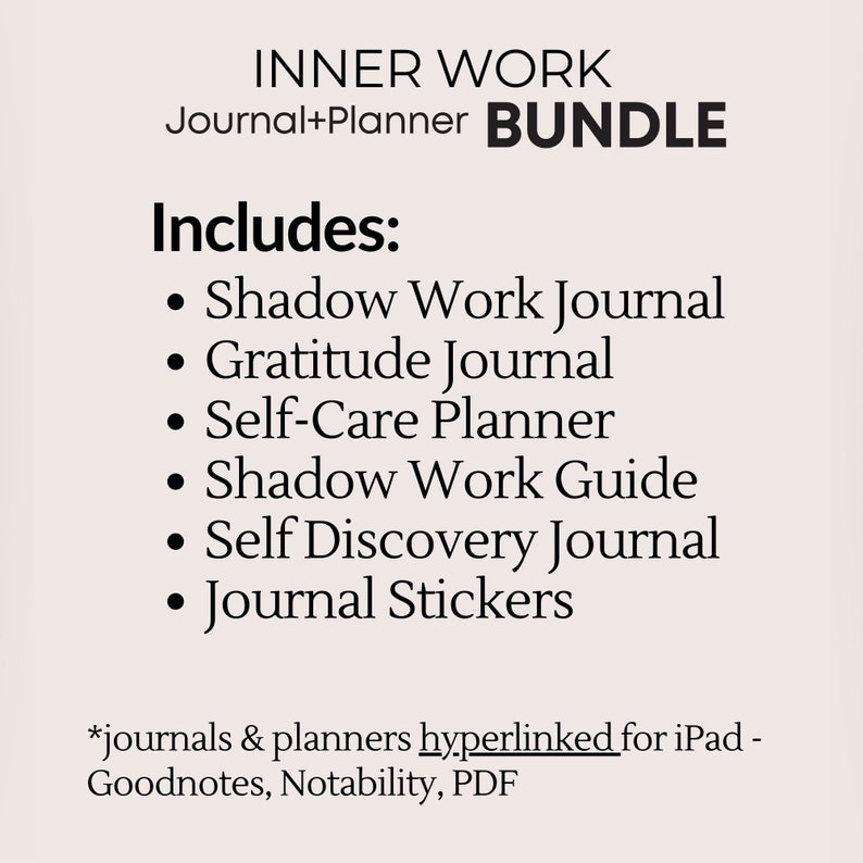 digital inner work bundle shadow work journal with prompts cbt therapy worksheets inner child journal anxiety healing therapy gratitude self care wellness mental health ipad goodnotes notability mindfulness daily weekly monthly journal download