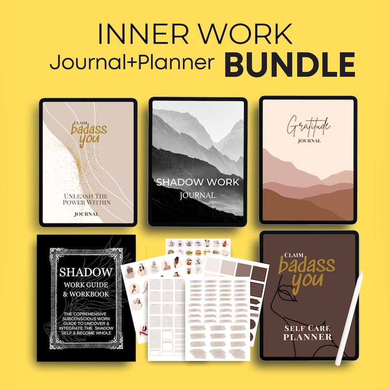 digital inner work bundle shadow work journal with prompts cbt therapy worksheets inner child journal anxiety healing therapy gratitude self care wellness mental health ipad goodnotes notability mindfulness daily weekly monthly journal download